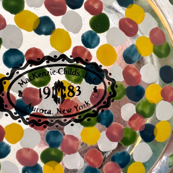 MacKenzie-Childs, Ltd 1983 Small Glass Floral Checkerboard Polka Dot Bowl - Picture 3 of 13